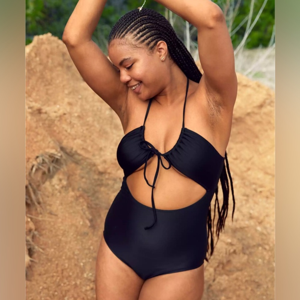 Areie Black Ruched Cut Out One Piece Swimsuit